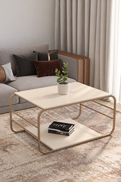 MASALCI MOBİLYA TOKYO ORTA SEHPA CAPPUCİNO KREM ÇİFT KATLI MODERN ORTA SEHPA