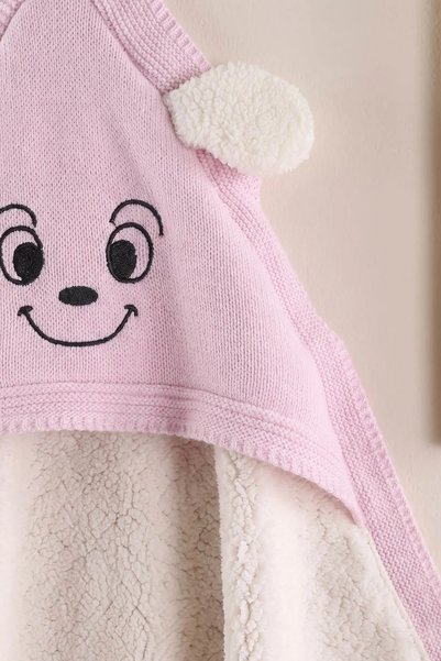 Mou&Kou Soft and Cute Embroidered 90X90 Welsoft Knitwear Baby Blanket