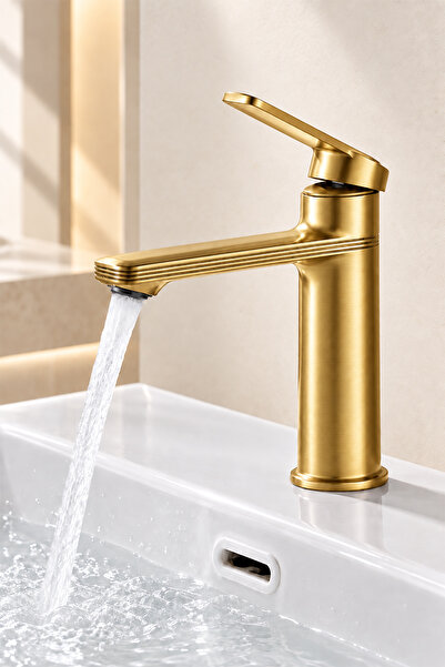 KUSTAR Eksen Gold Lavabo Bataryası Tek Kollu Sıcak Soğuk Banyo Musluğu Şık Ta...