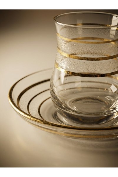 Generic Brand Turkish Tea Set for 6 | 6 Glass Cups + 6 Saucers | Elegant Sparkling Details | Made in Turkey