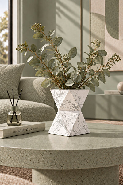 betonmall Vază de beton lucrată manual, ghiveci de flori decorativ geometric,...
