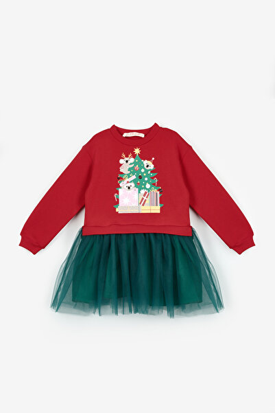 Le Mabelle Multicolored Koala Printed Girls' Christmas Dress - Renata