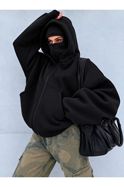 eyonnwear Hanorac unisex Y2K cu glugă groasă, cu fermoar complet și mască bal...