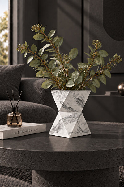 betonmall Vază de beton lucrată manual, ghiveci de flori decorativ geometric,...