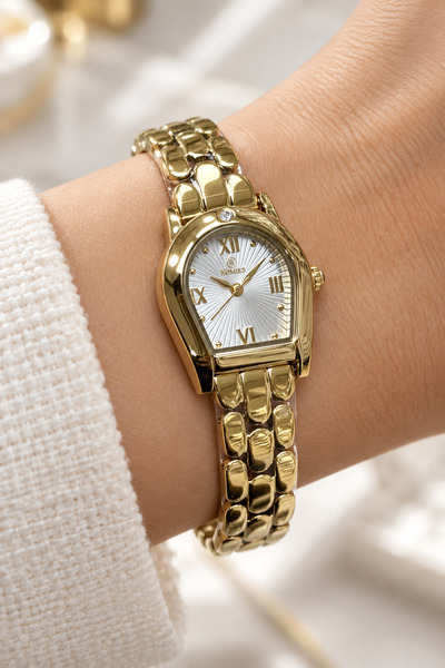 Homies Women's Steel Strap Stone Detailed Horseshoe Model Wristwatch, with Gi...