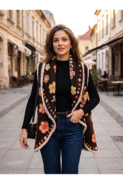 Generic Brand Vesta dama lunga maro bej oversize cu lana
