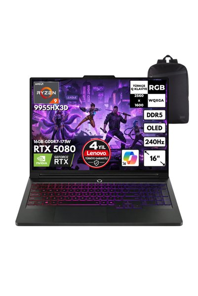 LENOVO Legion Pro7 Ryzen 9-9955HX3D 32GB 2TB RTX5080 175W 16" Win10 Pro +S.Çantası 83RU0031TRHMF41