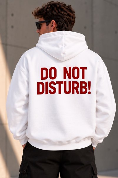 Jooy Do Not Disturb Printed White Hooded Sweatshirt Hoodie