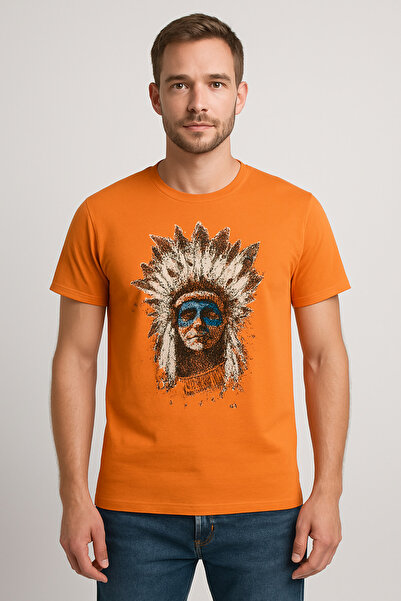 Luciano Faketti Βαμβακερό T-shirt με στάμπα 100% σε πορτοκαλί χρώμα