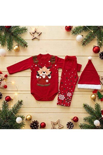 Victorino Set 3 Piese Bebeluşi "Ren Festiv", Body, Pantaloni Imprimați şi Căc...