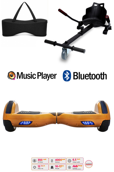 CityMate Elektrikli Kaykay Scooter Hoverboard Akıllı Denge 6.5 Inch + Hover Kart + Çanta EXTREM PAKET Gold