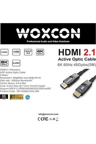 8K HDMI AOC Fiber Kablo - Hdmi 2.1 Standart - 48Gbps, 8K 60Hz, 4K 120Hz, 4K 60Hz, eARC, HDR, D-HDR,