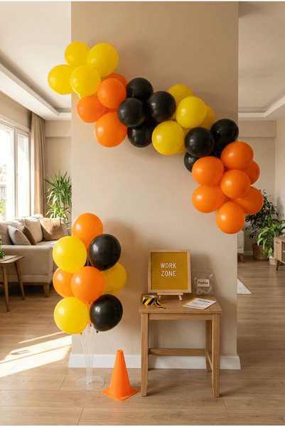 Partixa Construction Themed Birthday Decoration Deluxe Set Mustard Felt Lette...