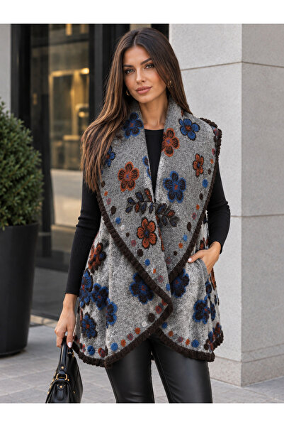 Generic Brand Vesta dama lunga gri oversize cu lana