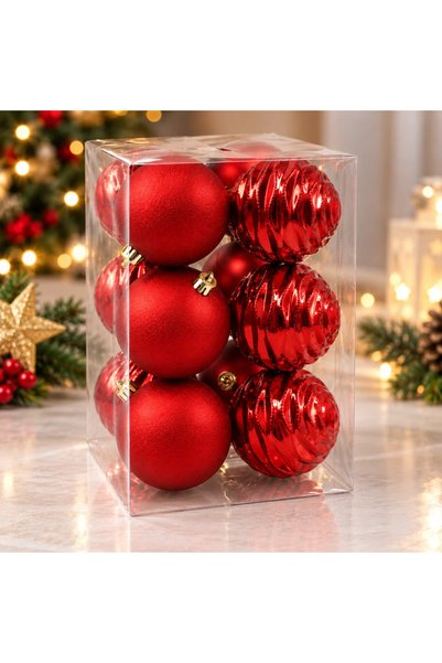 Selgot Globuri de Crăciun, diametru 8cm, set de 12, roșii