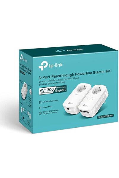 StepCo TL-PA8033P KIT, AV1300 3-Port Gigabit Passthrough Powerline Starter Kit