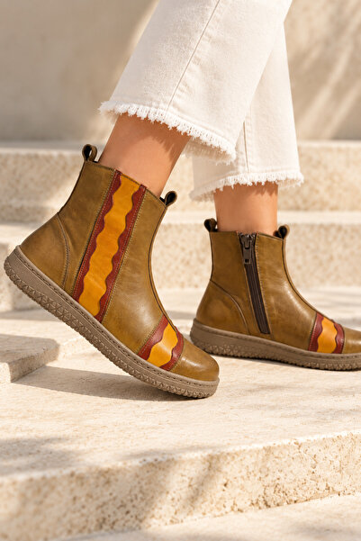 İNZE AYAKKABI Genuine Leather Women's Boots, Zippered Colorful Casual Boots, ...