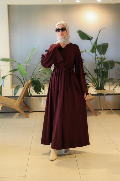 Bordo 5172 FİYONKLU KOLLUKLU ELBİSE