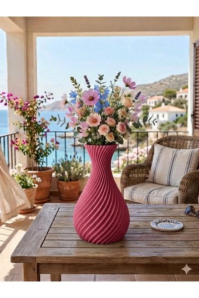 Teknoartshop İskandinav Tarzı Kavisli Plastik Vazo 18 cm. Pembe
