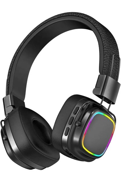 StepCo Retro Kablosuz Stereo Suni Deri Kafa Bluetooth Kulaklık RGB Işık Extra Rahat Gürültü Azaltma MT965 S
