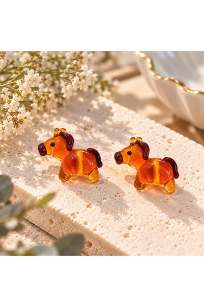 ADAMODART Handmade Murano Glass Amber Horse Beads (2 Pieces)