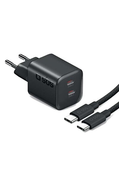 SBS Încărcător de perete GaN Dual USB-C PD 3.0 UFCS 100W + Cablu de 2m Negru