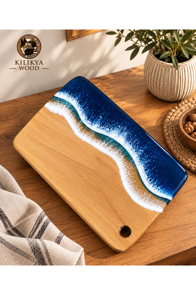 Kilikya Wood Ceviz Ağacı Epoksi Deniz Tasarımlı Sunum ve Servis Tahtası