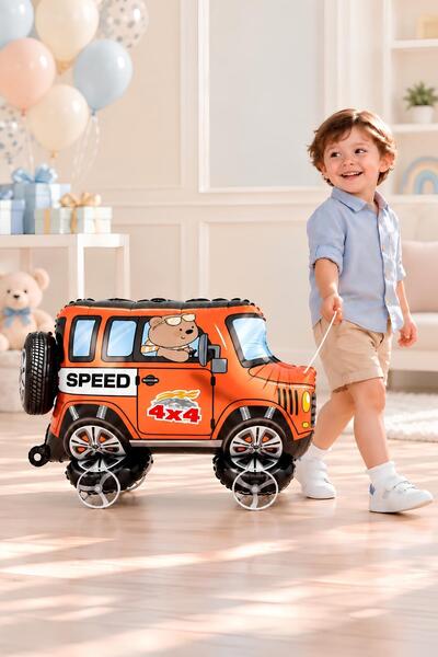 Patladı Gitti Jeep Temalı Tekerlekli Folyo Yürüyen Balon – Turuncu 4x4 Araba ...