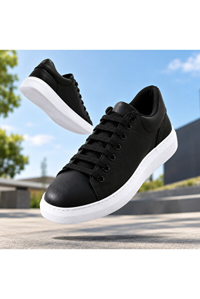 Dark Heel Men's Black and White Sports Casual Shoes High Thick Sole Lace-Up S...