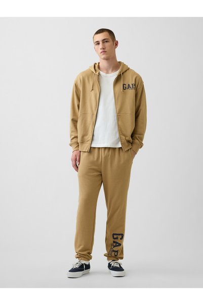 GAP Erkek Hardal Relaxed Logo Fransız Havlu Kumaş Jogger Eşofman Altı