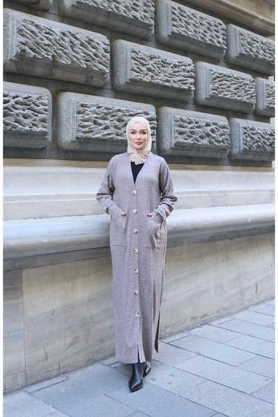 NİSUM MODA Striped Woven Knitwear Cardigan with Pockets