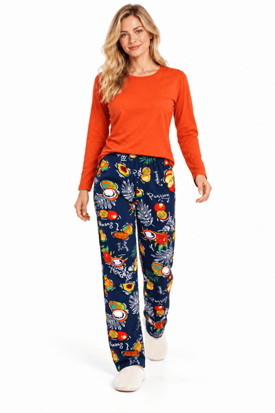 ESPİNA Kadın %100 Pamuk Uzun Kollu Tropikal Desenli Pijama Takımı