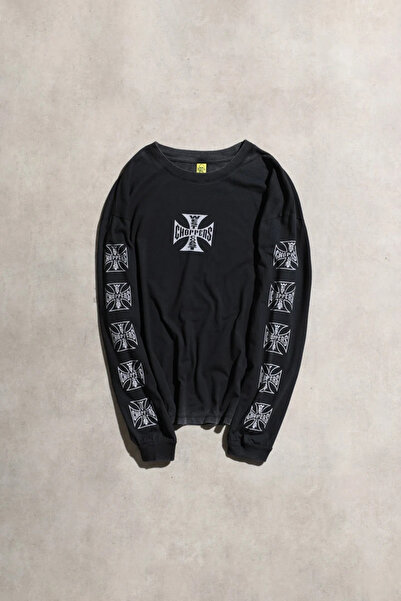 Overdrive Tricou unisex cu mânecă lungă, negru, cu spălare acidă, supradimens...
