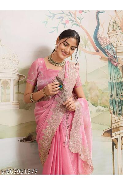 Generic Brand Embroidered, Self Design, Woven Bollywood Organza Saree (Baby P...