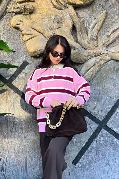 sunfyre Striped Buttoned Polo Collar Knitwear Sweater Sun542