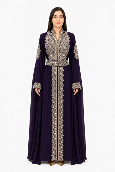 MOHAMED ZAHABI Women's Long Caftan with Shiny Stones and Pearl Work, Model 13