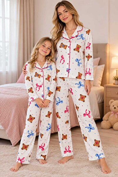 zahider Mother and Daughter Matching Cotton Long-Sleeved Button-Down Pajamas ...