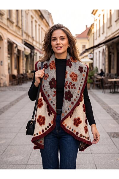 Generic Brand Vesta dama lunga bej bordo oversize cu lana