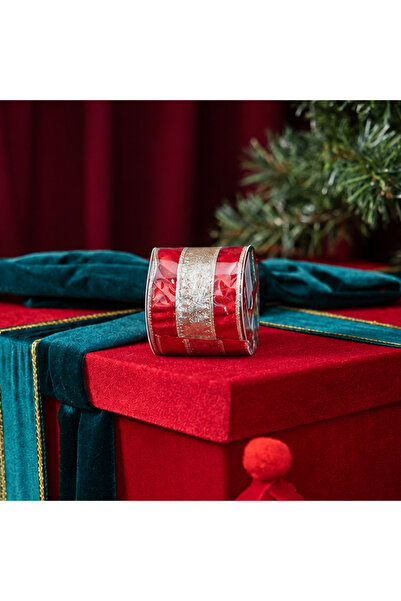Dekorsende Christmas Tree Ribbon Stripe Striped Gold Red 6cm X 2m