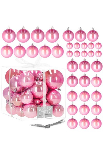 unbranded Set globuri de Craciun, 37 bucati, 3-8 cm, roz