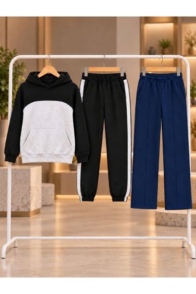armicem Armikids Unisex Garnili Hooded Set + Pipe-Cut Sweatpants 3 Pieces