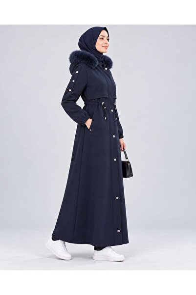 KMKkombin - Women's Full-Length Zippered Cashmere Hooded Fur Long Cashmere Overcoat Coat