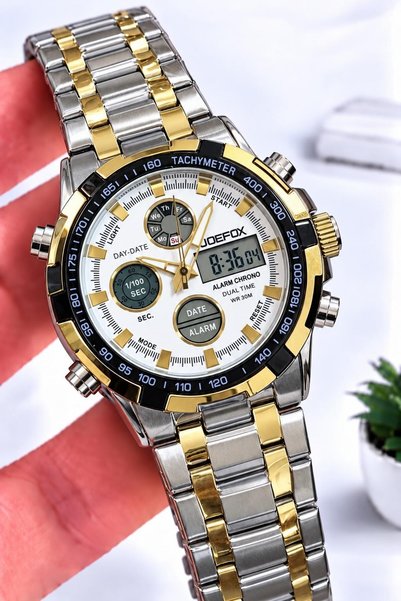 Joefox Digital Ve Analog Çelik Kordon Kronmetre+Takvim+Alarm+Aydınlatma Erkek...