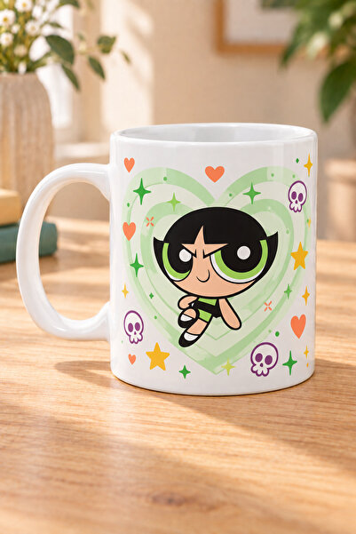 Mor Mürekkep Powerpuff Girls Buttercup Sarmal Baskılı Beyaz Kupa