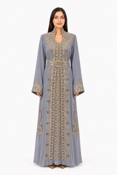 MOHAMED ZAHABI Ladies Long Caftan with Embroidery and Shiny Stone Work Latest...