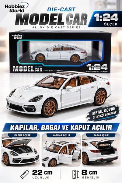 PONİKİDO Porsche Panamera Turbo Tasarımlı 1:24 Metal Model Araba 22 cm – Kapı...