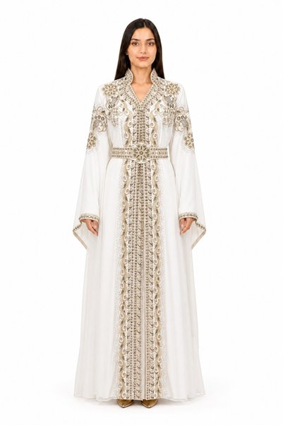 MOHAMED ZAHABI Women's Long Caftan with Shiny Stones and Embroidery Work Mode...