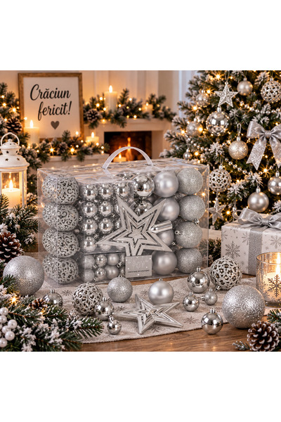 unbranded Set globuri si decoratiuni de Craciun, 100 piese, diverse dimensiun...