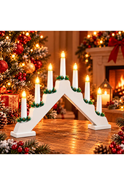 unbranded Sfesnic decorativ de Advent cu 7 lumanari LED si conuri, alb