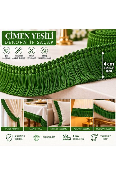 Esteks Dantel ve Tekstil Aksesuarları Yüksek Kalite ip Saçak Yeşil Püskül 1 M...